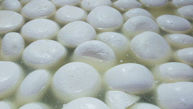 Productie van mozzarella kaas in een zuivelfabriek