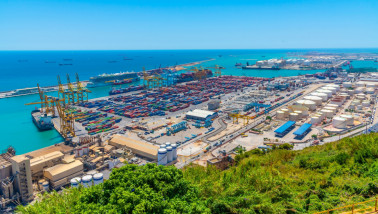 Containers met goederen klaar voor verscheping, Barcelona, Spanje