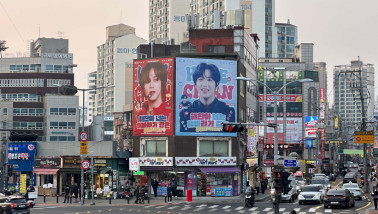 Seoul, Zuid-Korea Straatbeeld met billboards